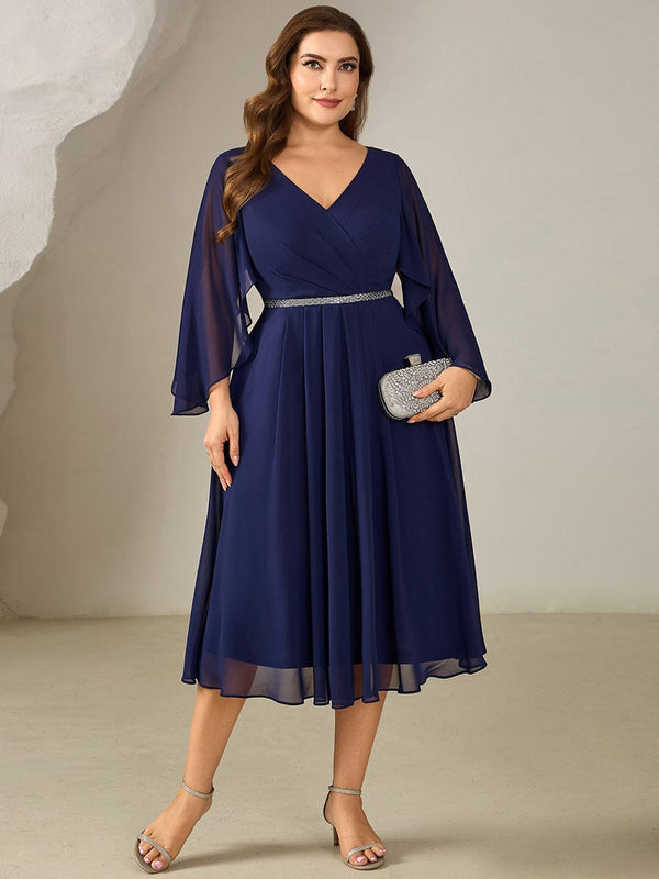 Plus Size V-Neck Chiffon Wedding Guest Dress