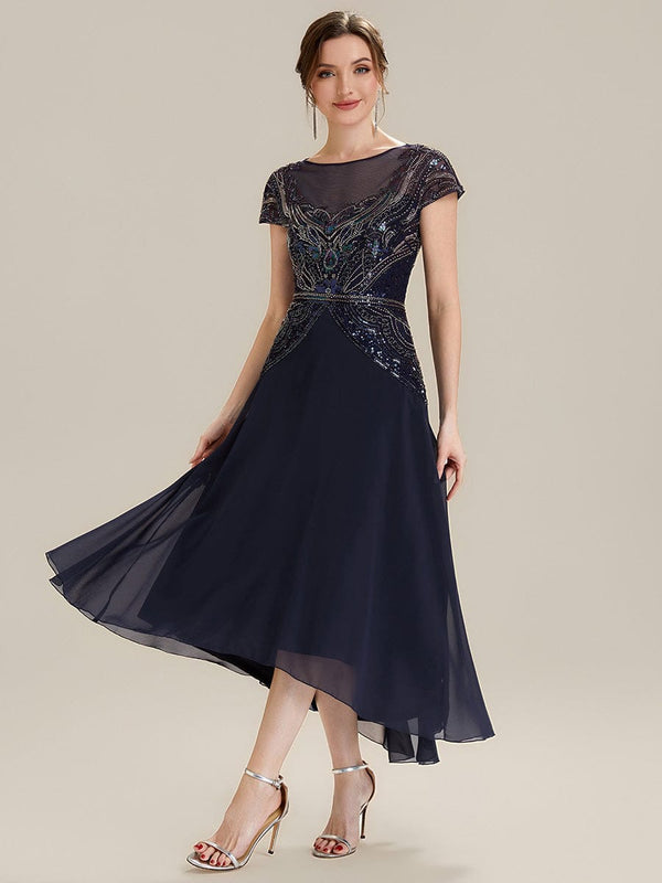 Sequin Sheath Round Neck Dress