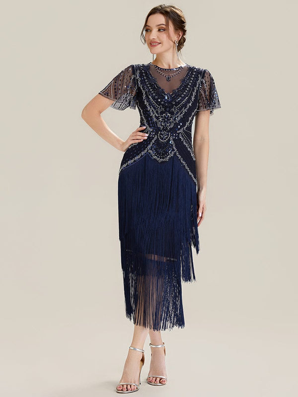 Sequin Ruffle Sleeve Tiered Dress