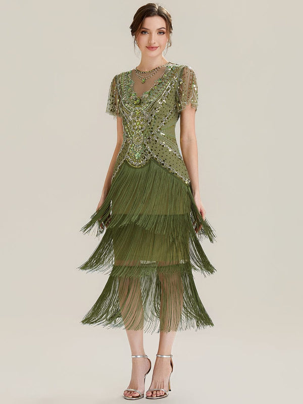 Sequin Ruffle Sleeve Tiered Dress