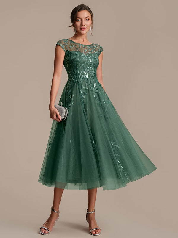 Sequin A-Line Tea Length Dress