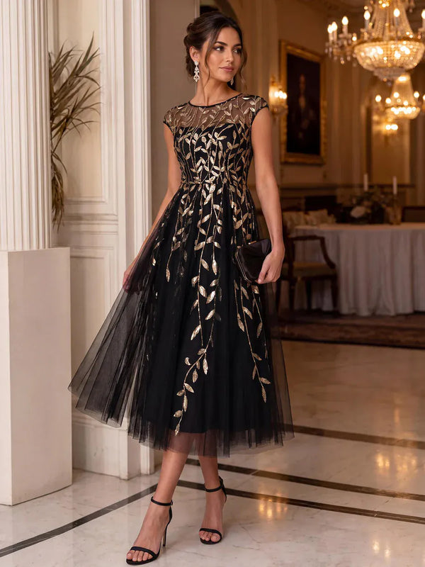 Sequin A-Line Tea Length Dress