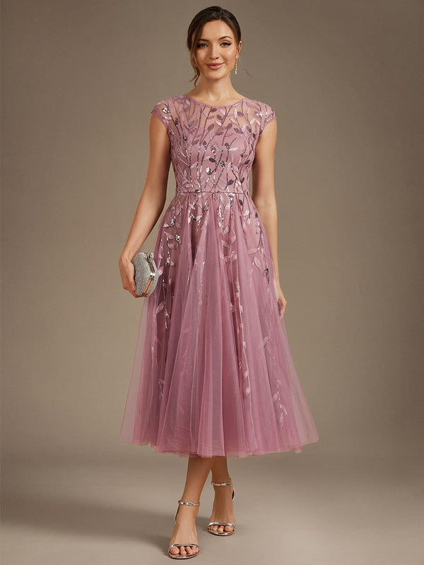 Sequin A-Line Tea Length Dress