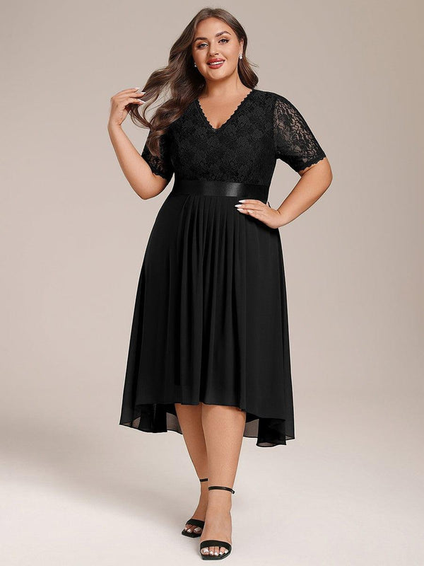 Plus Size Half Sleeve V Neck Midi Wedding Guest Dress