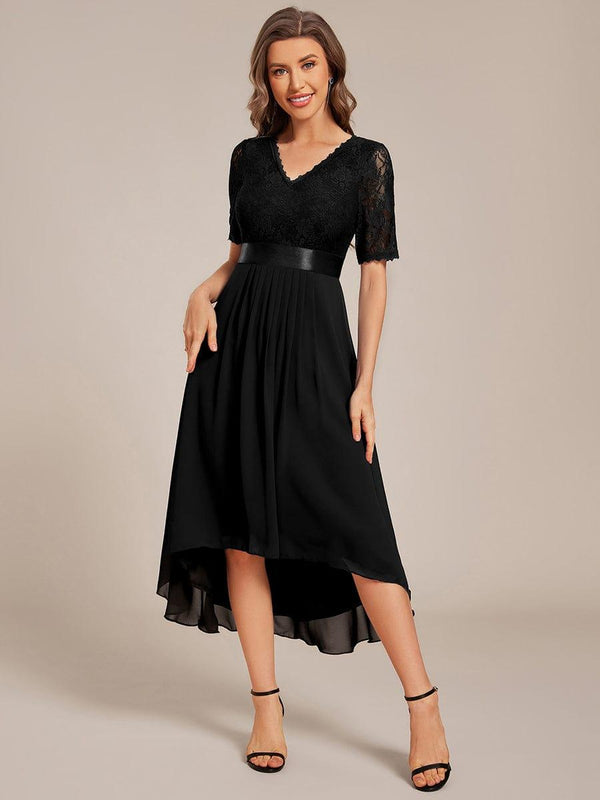 Half Sleeve V Neck Midi Wedding Guest Dress