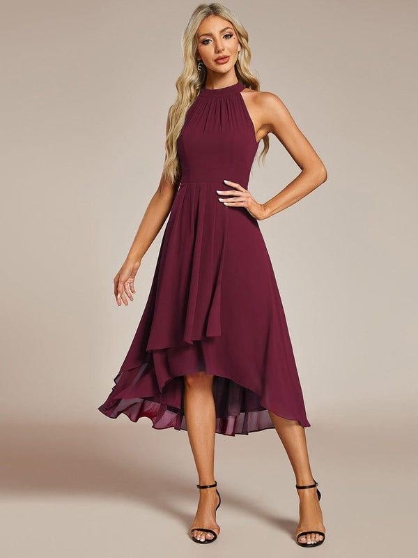Midi A Line Sleeveless Halter Neck Wedding Guest Dress