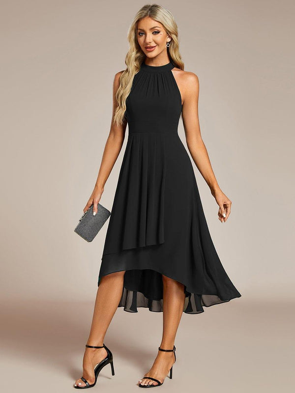 Midi A Line Sleeveless Halter Neck Wedding Guest Dress