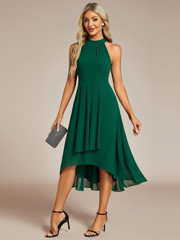 Midi A Line Sleeveless Halter Neck Wedding Guest Dress