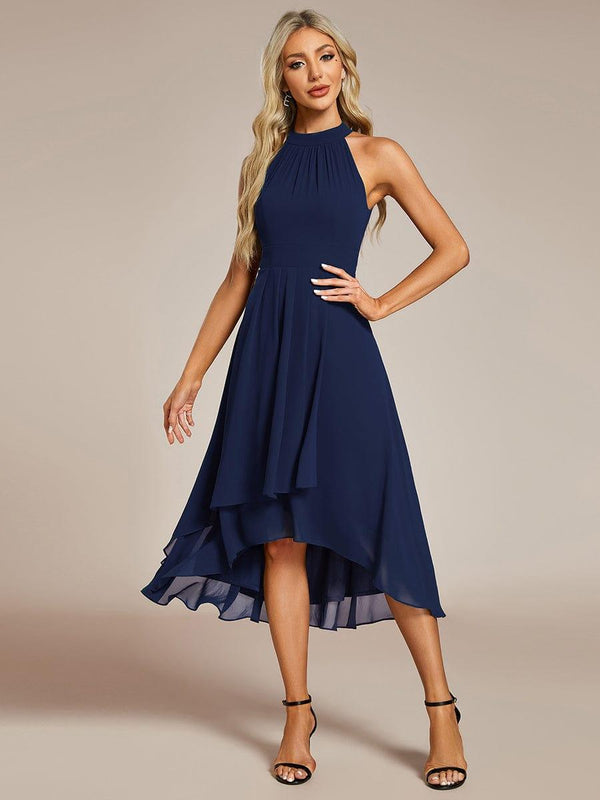 Midi A Line Sleeveless Halter Neck Wedding Guest Dress
