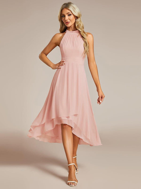 Midi A Line Sleeveless Halter Neck Wedding Guest Dress