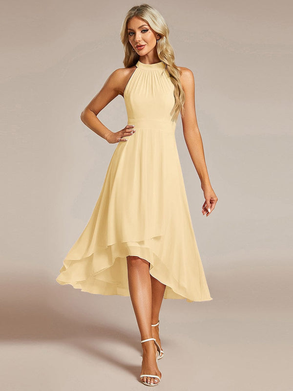 Midi A Line Sleeveless Halter Neck Wedding Guest Dress in Chiffon