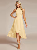 Midi A Line Sleeveless Halter Neck Wedding Guest Dress in Chiffon