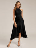 Gathered Halter Chiffon Midi Wedding Guest Dress