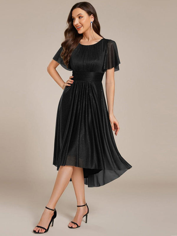 Glitter Round Neck Midi Evening Dress