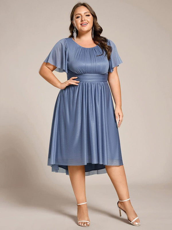 Plus Size Glitter Round Neck Midi Wedding Guest Dress