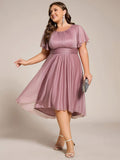 Plus Size Glitter Round Neck Midi Wedding Guest Dress