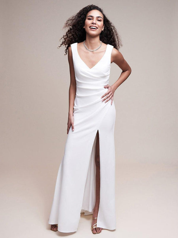 Sleeveless Ruched Sweetheart Fit and Flare Evening Dress