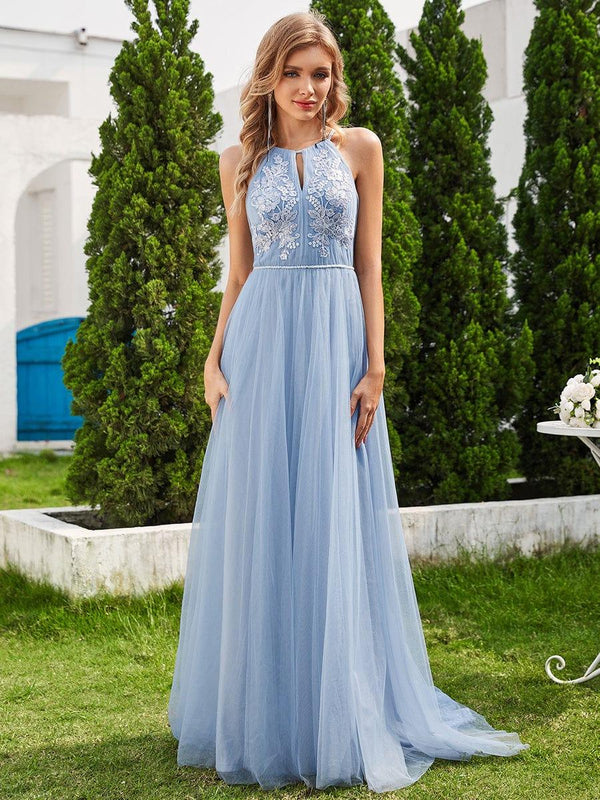 Halter Neck A-Line Tulle Wedding Dress