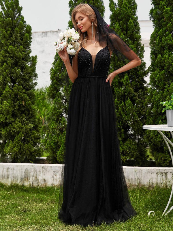 Pearl Embellishments V-Neck A-Line Wedding Dresses