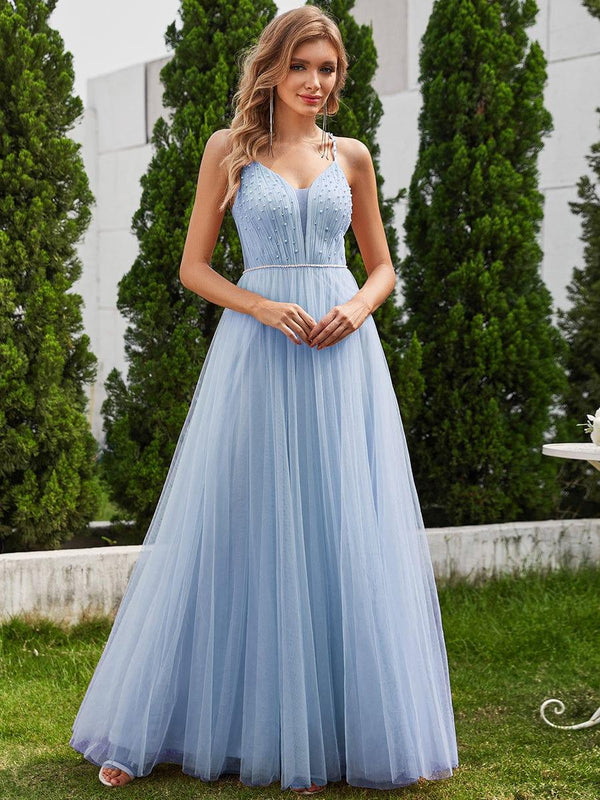 Pearl Embellishments V-Neck A-Line Wedding Dresses