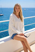 Ella Oversized knitted V Neck Jumper, Ivory