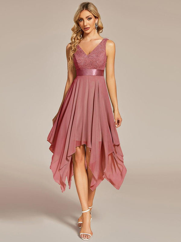 V Neck Lace Chiffon Bridesmaid Dress