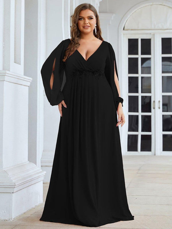 Plus Size Chiffon Evening Dress with Lantern Sleeves