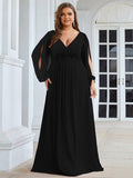 Plus Size Chiffon Evening Dress with Lantern Sleeves