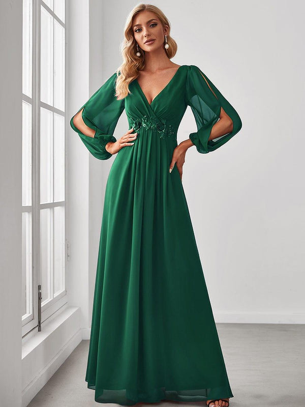 Deep V Neck Long Wedding Guest Dress