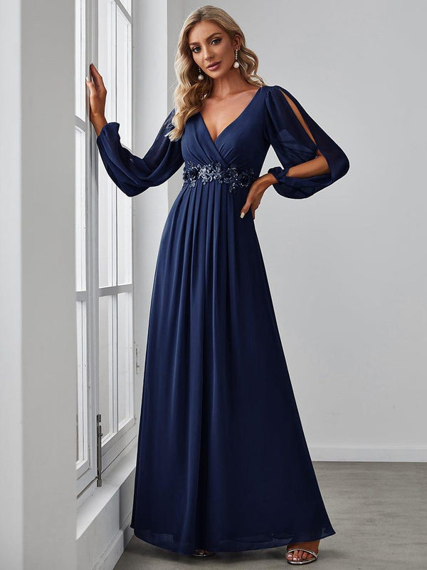 Deep V Neck Long Wedding Guest Dress