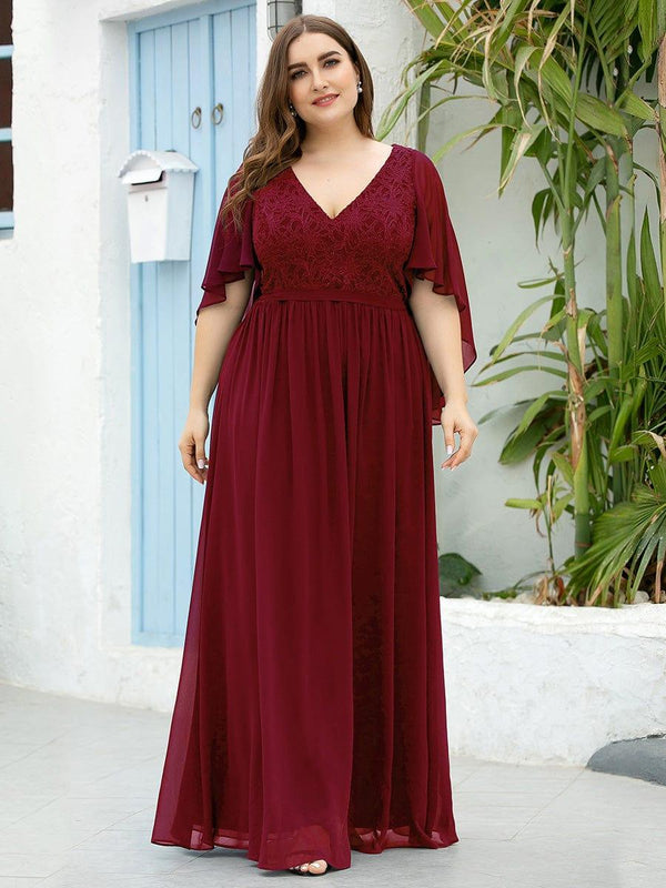 Floor Length Deep V Neck Plus Size Evening Dress