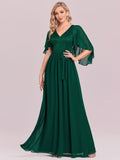 Elegant Deep V Neck Chiffon Maxi Dress in Dark Green