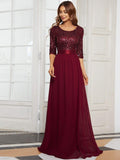 Elegant Round Neckline 3/4 Sleeve Sequins Patchwork Evening Dress