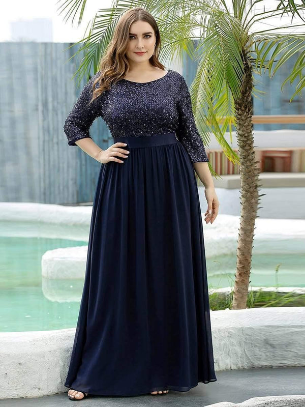 Plus Size Long Tulle & Sequin Evening Dresses for Mother of the Bride