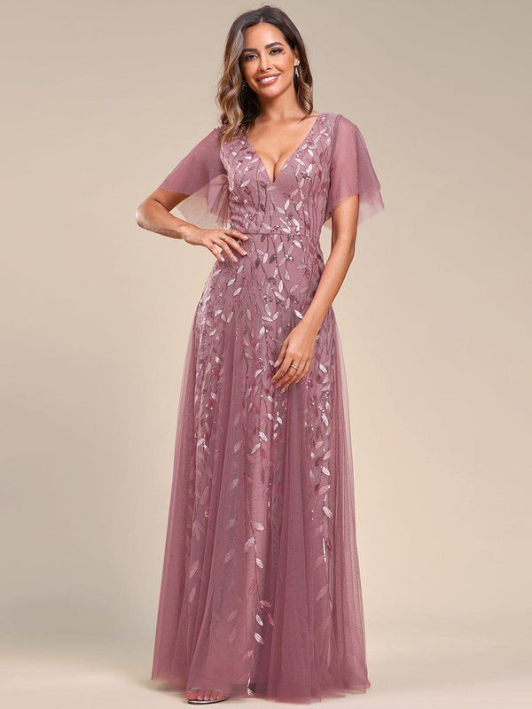 V Neck Long Wedding Guest Dress