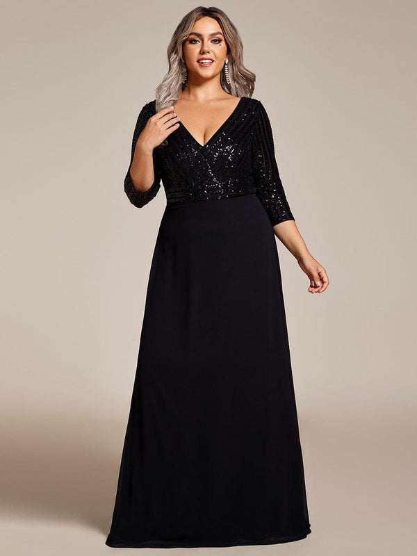 Plus Size Sexy V Neck A-Line Sequin Evening Dress