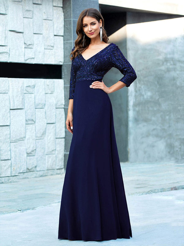 Sexy V Neck Sequin Evening Dresses