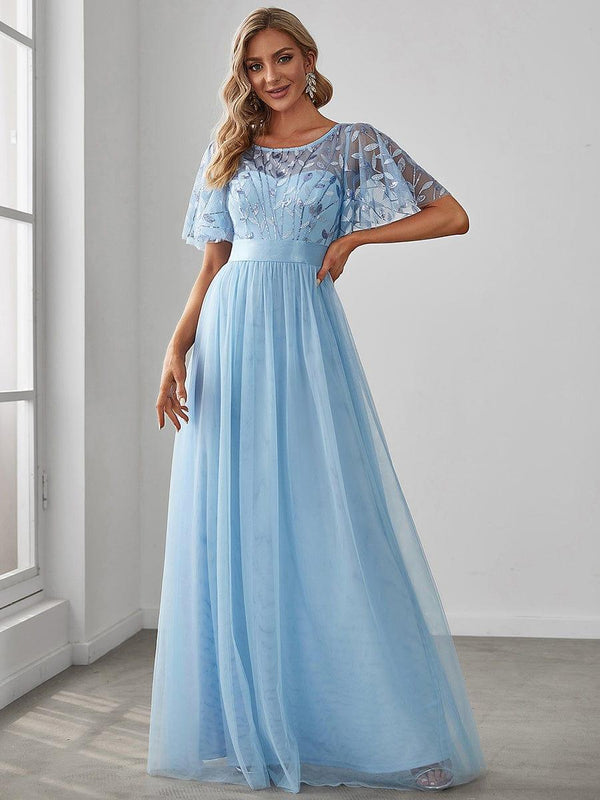 The Saphir Embroidered A-Line Wedding Guest Dress