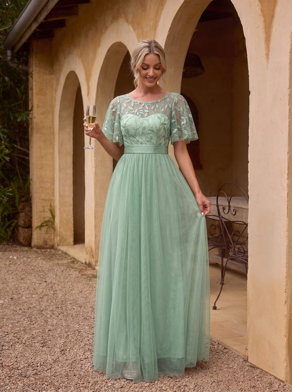 The Saphir Embroidered A-Line Wedding Guest Dress