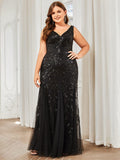 Plus Size Women's V-Neck Fishtail Sequin Evening Dress