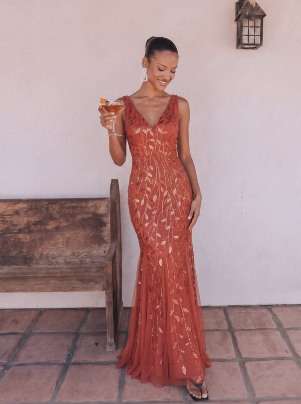 Double V Neck Sequin Mermaid Fishtail Dress
