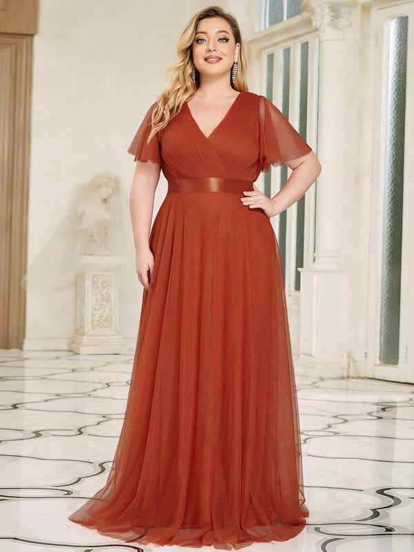 Plus Size Floor-Length Bridesmaid Dress with Short Sleeve