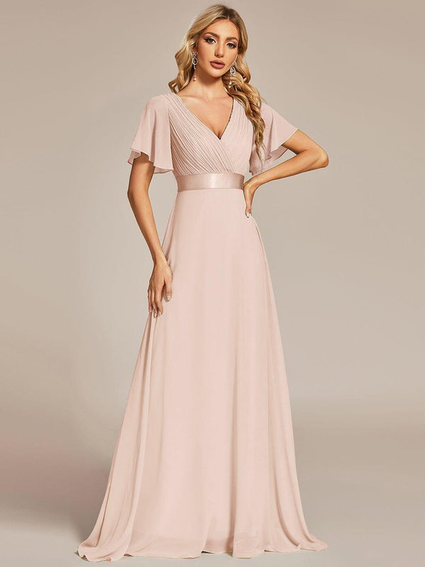 High Waist Short Sleeves Bridesmaid Dress