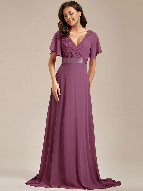 High Waist Short Sleeves Bridesmaid Dress