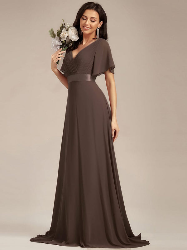 High Waist Short Sleeves Bridesmaid Dress