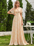 Floral Chiffon High Waist Short Sleeves Bridesmaid Dress (Final Sale)