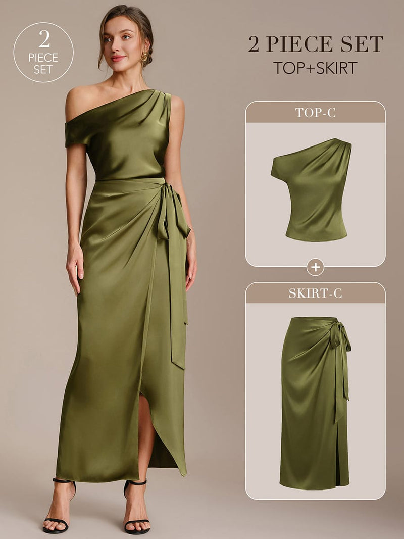 Slit Satin Sheath Skirt