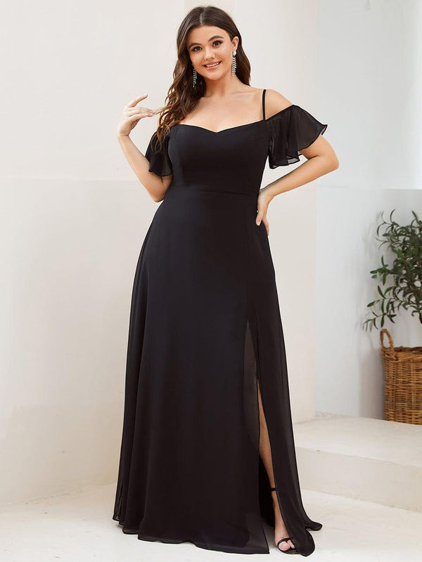 Plus-Size Cold-Shoulder V-neck Bridesmaid Dress