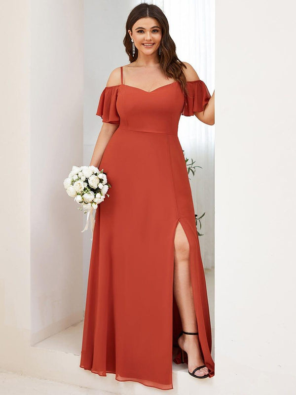 Plus-Size Cold-Shoulder V-neck Bridesmaid Dress
