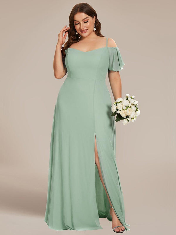 Plus-Size Cold-Shoulder V-neck Bridesmaid Dress